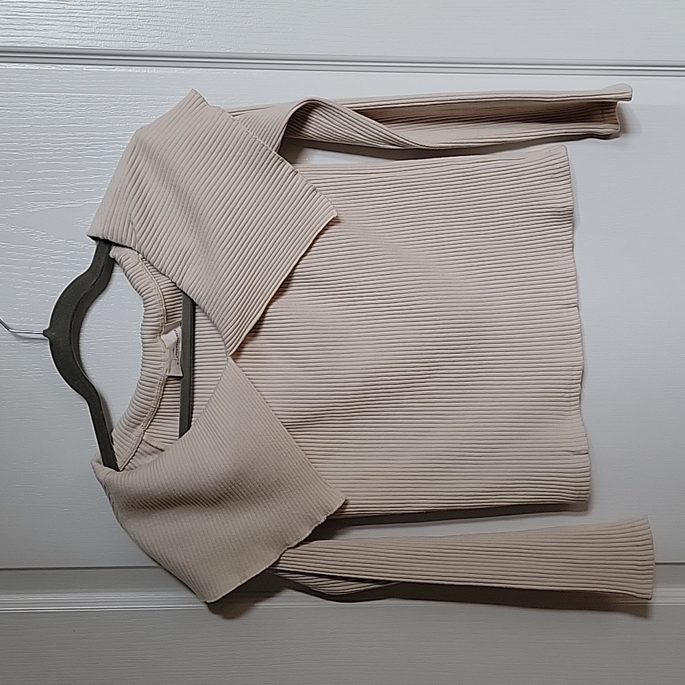 Anthropologie Off the Shoulder Cropped Light Ribbed Sweater